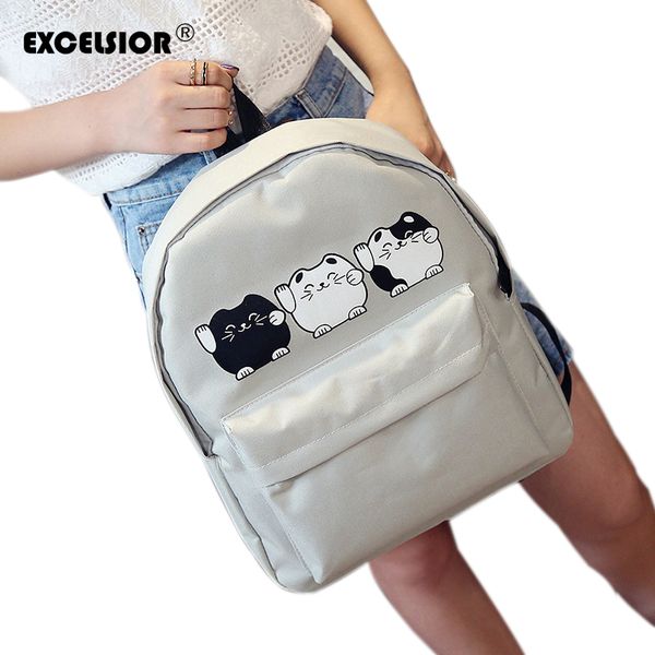 

excelsior harajuku style women canvas backpacks teenage girls school bags cartoon cat backpack female travel bag campus rucksack