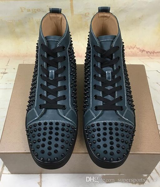 

fashion designer brand red sole studded spikes flats shoes red bottom shoes for men and women party lovers genuine leather suede sneakers, Black