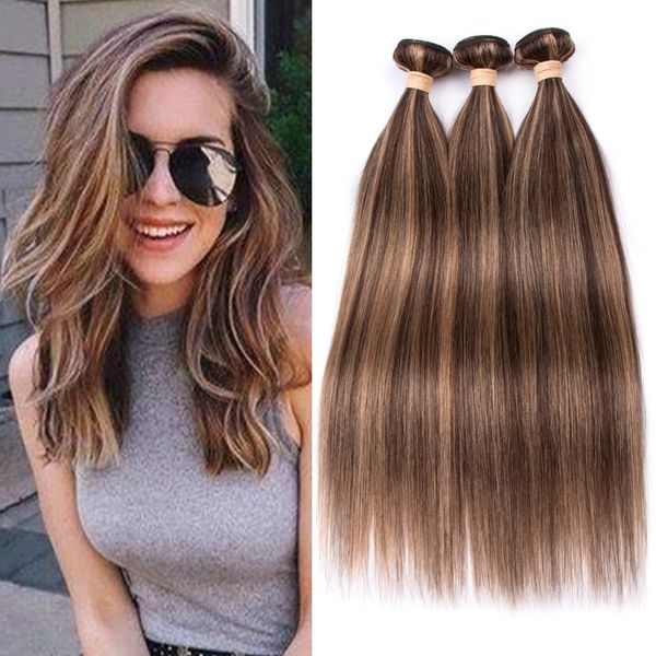 

# 4 dark brown highlight mix с # 27 honey blonde человеческих волос weave связки 3шт фортепианного смешанный цвет бразильский уток человечес, Black;brown