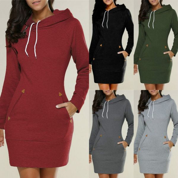 

2019 new hooded sweatshirts long for women autumn winter warm overcoats casual dress clothing with pockets longe b500607, Black
