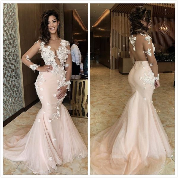 

aso ebi 2020 arabic pink lace beaded bridesmaid dresses mermaid sheer neck guests dresses formal party evening prom gowns zj334, White;pink