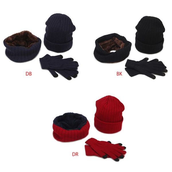

winter men women warm thicken solid color striped knit hat scarf gloves set casual outdoor hat scarf gloves set, Blue;gray
