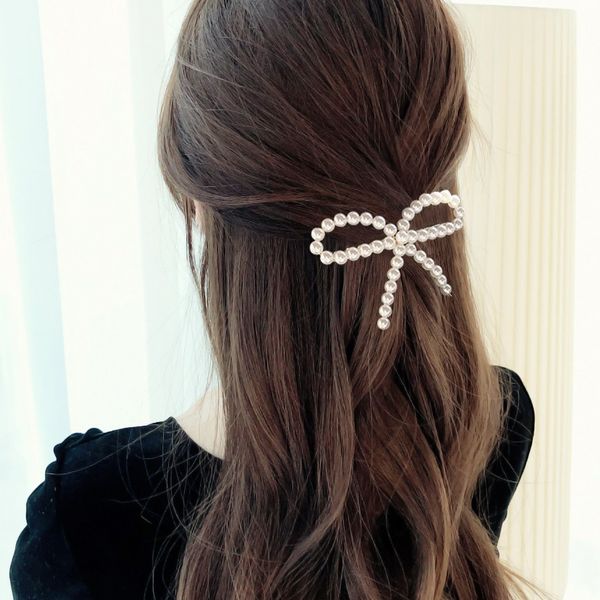 

korean style imitiation pearls hair clips for women cute geometric round moon bows hairpins barrettes girls hair accessories