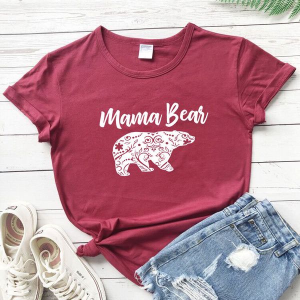 

100% pure cotton t shirt mama bear print women short sleeve o neck loose tshirt 2020 summer tee shirt camisetas mujer, White