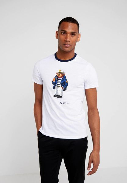 Hochwertige US -Größe 100% Baumwoll weiße T -Shirt de Designer T -Shirts Martini Bär Hockey Bear Skiing Captain USA Muster