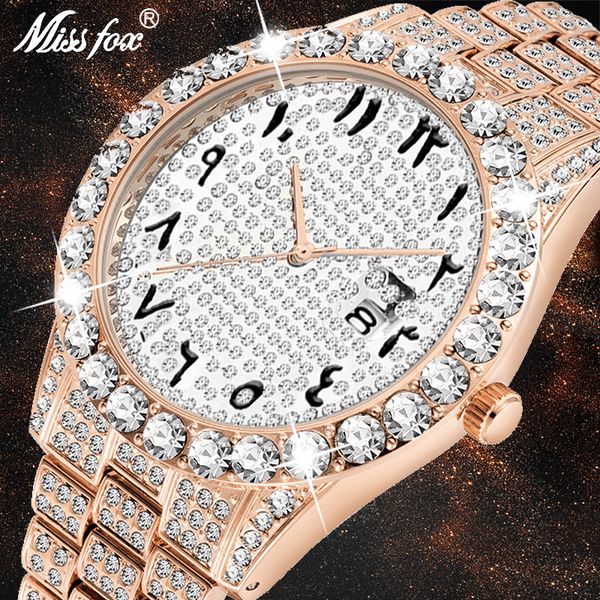 

missfox dropshipping arabic numerals diamond watch men rose gold watch 3atm japan movt ff unique men wrist, Slivery;brown