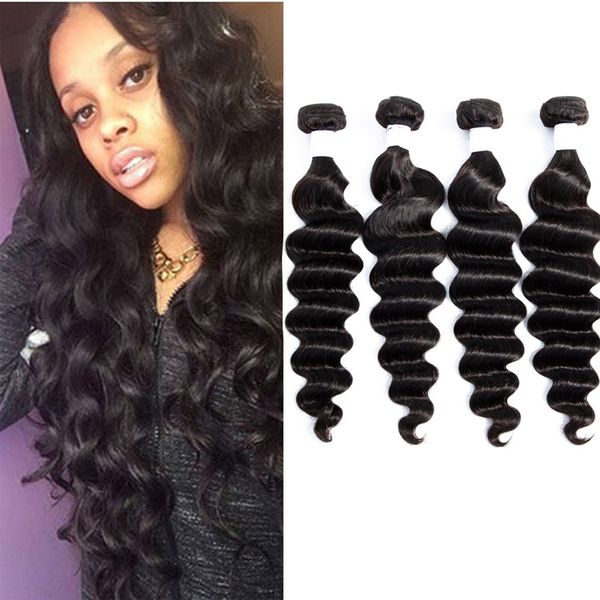 

indian 100% human hair loose deep 4 bundles natural color hair weaves loose deep virgin hair wefts 8-28inch, Black