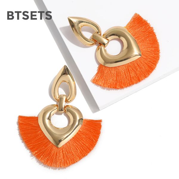 

statement tassel earrings for women wedding dangle drop earrings female orange boho heart fringe earings fashion jewelry, Silver