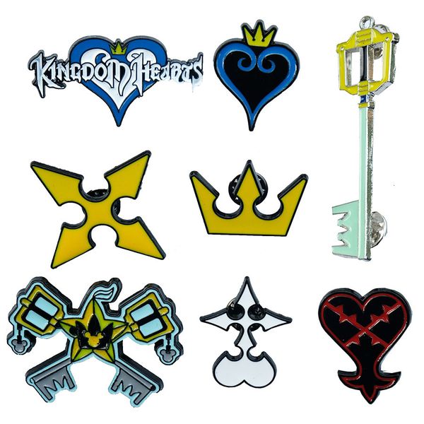 

8 styles kingdom hearts pin brooch for clothes backpack badges sora heart keyblade zinc alloy collar pin cosplay collection gift, Gray