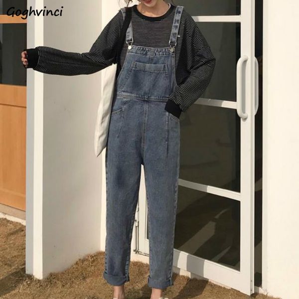 

women's jumpsuits & rompers women autumn solid retro blue stylish harajuku suspender denim student bf chic all-match cowboy straight, Black;white