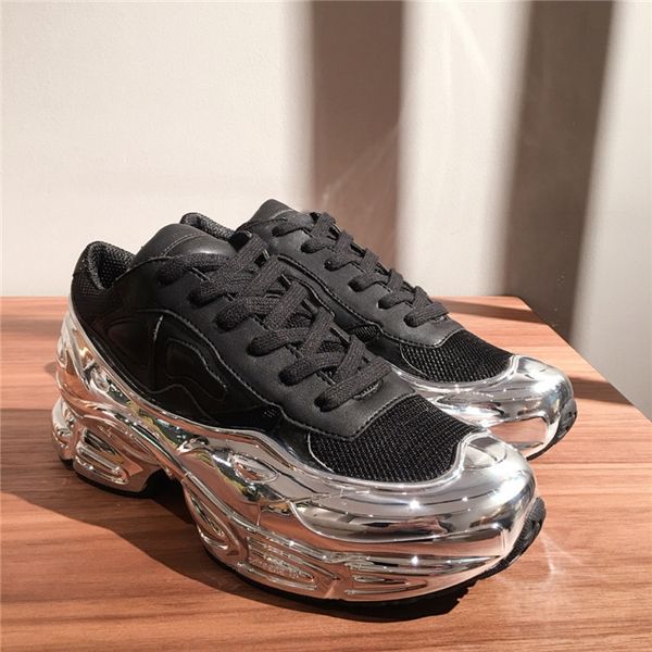 

мода мужчина негабаритных кроссовки transparent подошвы легким ozweego женщины теннис случайных плоских тренеры низкого топ raf simons кросс, Black