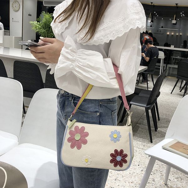 

summer 2020 single shoulder slanting hand-held leggings bag canvas flower contrast color medieval armpit bag