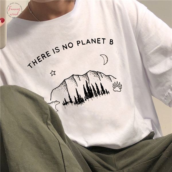 

there is no planet b letter bear cartoon print female t shirt new summer casual fashion chic letter harajuku o neck, White
