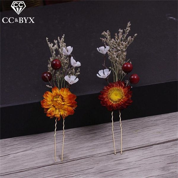 

cc jewelry bridal hair accessories hair stick for women forest beach tiara 2pcs set handmade flower wedding decorations 0908, Golden;white