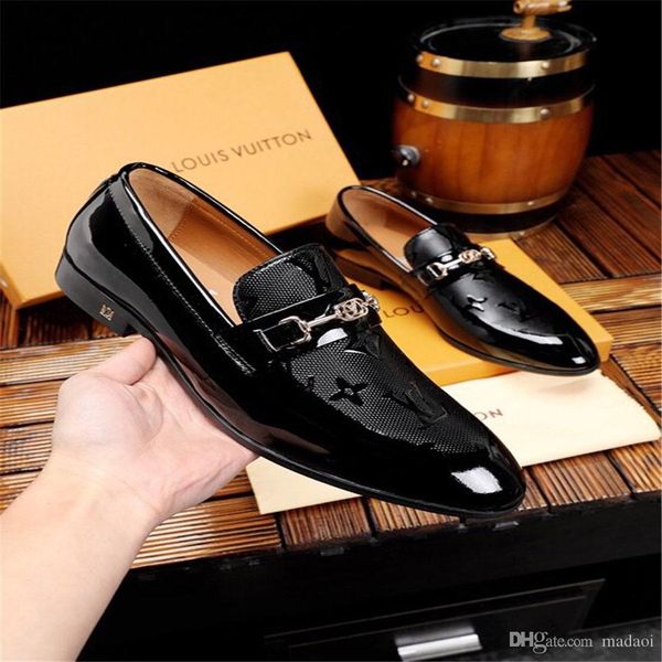 

20fw luxury brands patent leather men shoe wedding oxfords formal shoes men dress shoes slip-on oxford shoes for men sapato social yecq4, Black