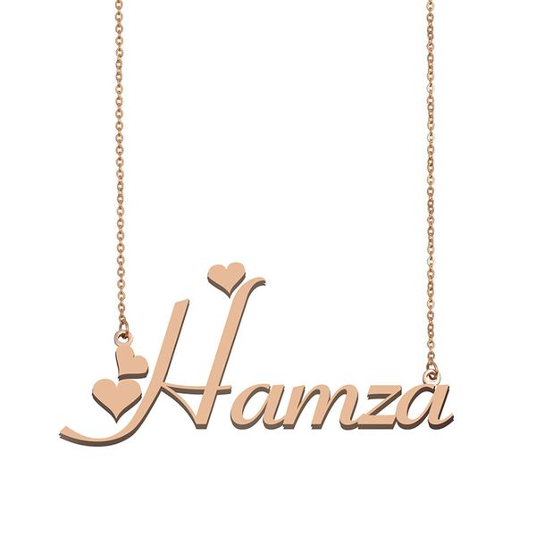 

hamza name necklace pendant for women girlfriend gifts custom nameplate children friends jewelry 18k gold plated stainless steel, Silver
