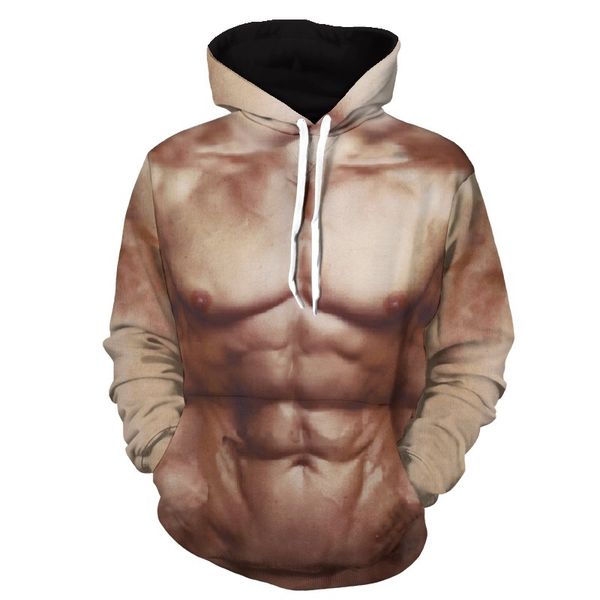 

mens designer code 3d muscle hooded sweater spoof laugh long sleeve hoodie performance clothing batch, Black