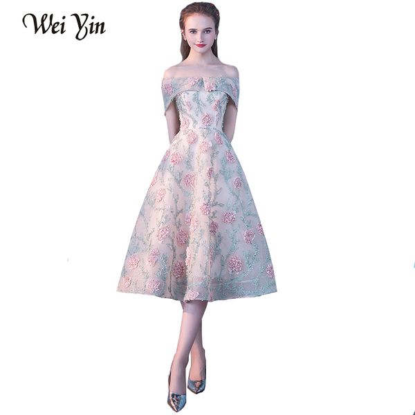 

weiyin new boat neck lace flower short evening dress short sleeve appliques the bride banquet party formal gown robe de soiree, White;black