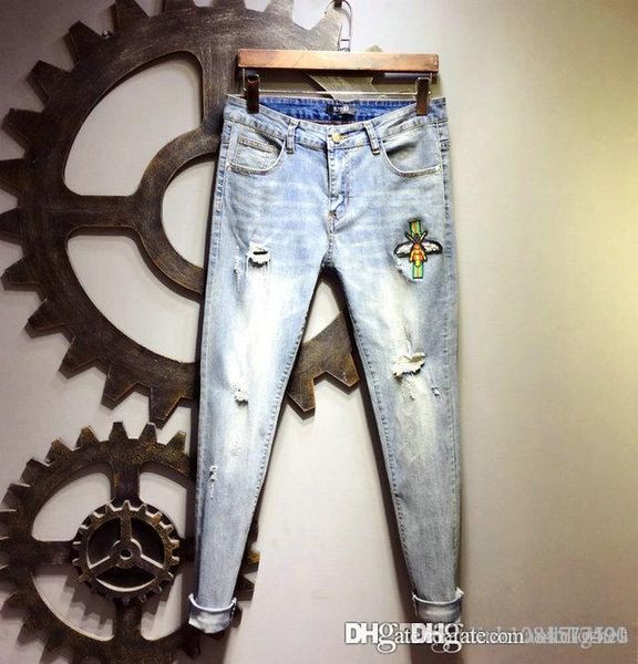 

19ss new jeans luxury men designer pants men s designer jeans paint little feet locomotive mens jeans size 28-29, Blue