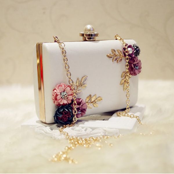 

ljl fashion women leather evening bag dinner party lady wedding flower clutch purse(white