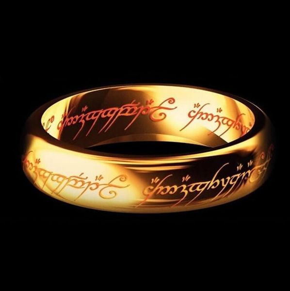 

lover' wedding rings magic letter the lord of one ring black silver gold titanium stainless steel ring for men women wj229, Golden;silver