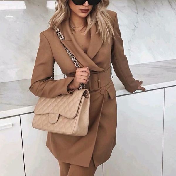 

slim double breasted long blazer women sashes khaki vintage blazer notched feminino solid office ladies coat, White;black