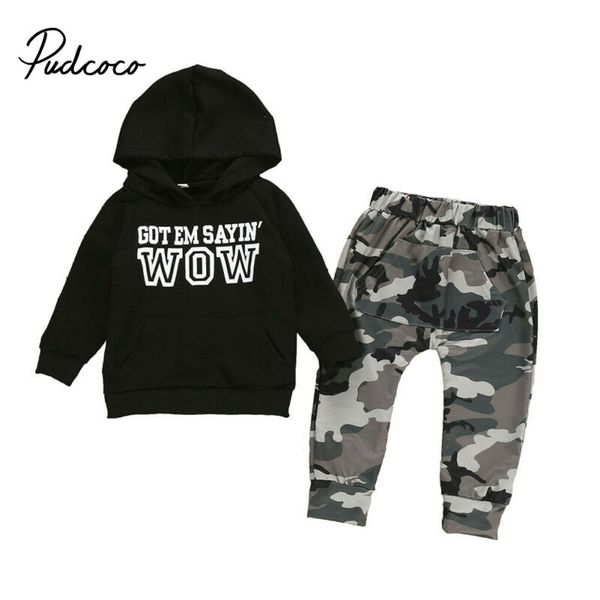 

toddler boys clothing set letter long sleeve hoodied +camouflage pants autumn winter children kids outfits clothes sets, White
