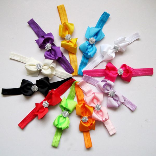 

new baby headband bows kids ribbon glitter elastic headbands for girls children hair accessories bowknot hairband, Slivery;white