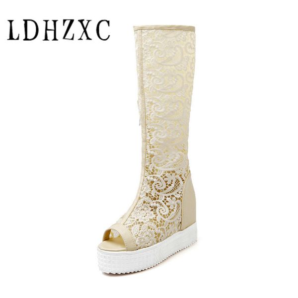 

ldhzxc large size 33-43 peep toe summer boots woman shoes wedges heels new fashion summer boots female shoes woman footwear, Black