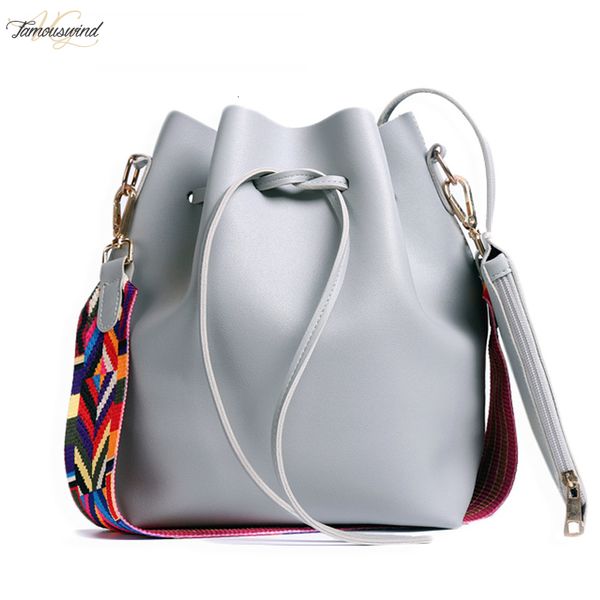 

2020 new women bag with colorful strap bucket bag women pu shoulder bags brand designer ladies crossbody messenger bags