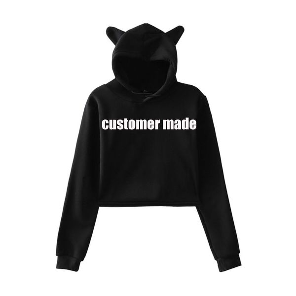 

women crop hoodie customize made 10267-wy15, Black