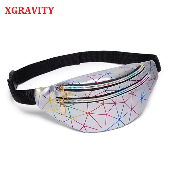 

xgravity holographic waist bags women pink silver fanny pack female belt bag black geometric waist packs laser chest phone pouch