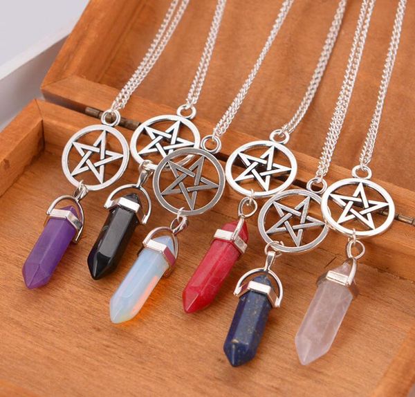 

hexagonal column quartz necklaces pendants vintage natural stone bullet crystal necklace for women jewnecklace gold chain silveelry, Silver
