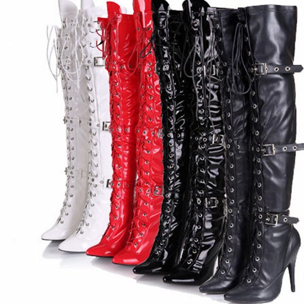 

new 12cm over the knee boots super high heel stiletto pointed big size 34-46 disguise fun sm female, Black