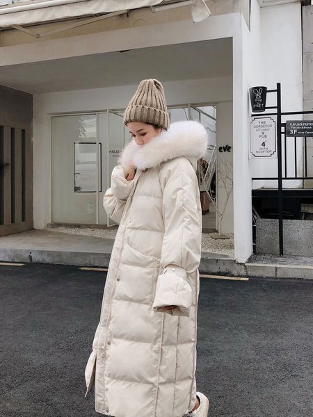 

2019 winter new ladies warm white down jacket long thick loose knees, Black
