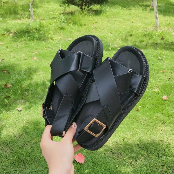 

clear heels female sandal comfort shoes for women 2020 sandals wedge all-match med espadrilles platform increasing height, Black