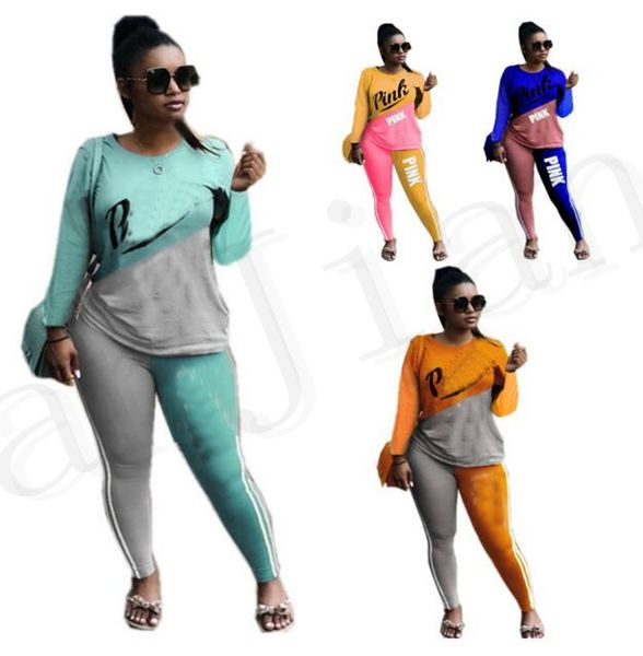 

Women ummer p letter track uit contra t color t hirt pant tight outfit et two piece port wear gym port jogger track uit a3155