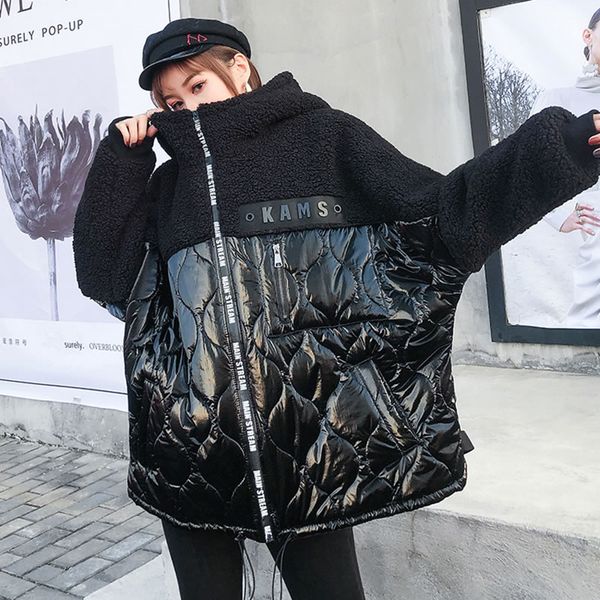 

xitao letter black parka fashion new 2019 winter hooded collar full sleeve elegant wide waist minority casual coat dmy1919