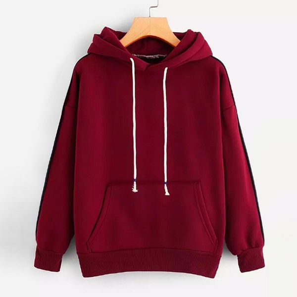 

hoodies women sweatshirt red stripe print sportswear loose jumper harajuku pullover autumn casual sudadera mujer ropa mujer, Black