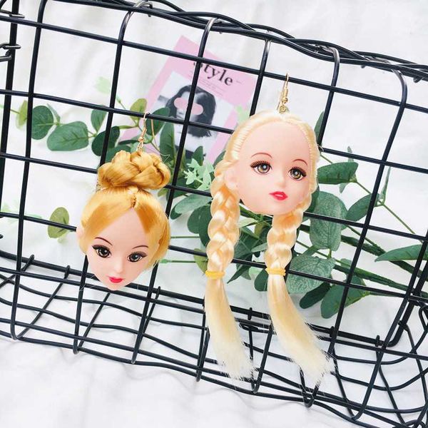 

fashion irregular long hair dolls heads drop earrings women girls exaggerated cartoon figure funny dangle earrings party jewelry, Silver
