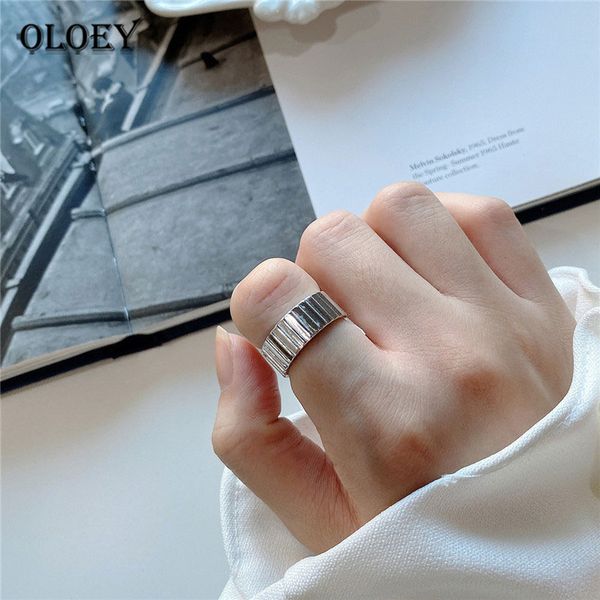

oloey 100% pure 925 sterling silver open ring japan korea design curved surface ladder rings for women anniversary gifts ymr933, Golden;silver