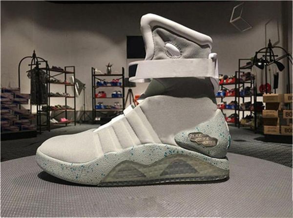 

limited edition air mag back to the future glow in the dark gray sneakers marty mcfly led shoes black mag marty mcflys boots with box