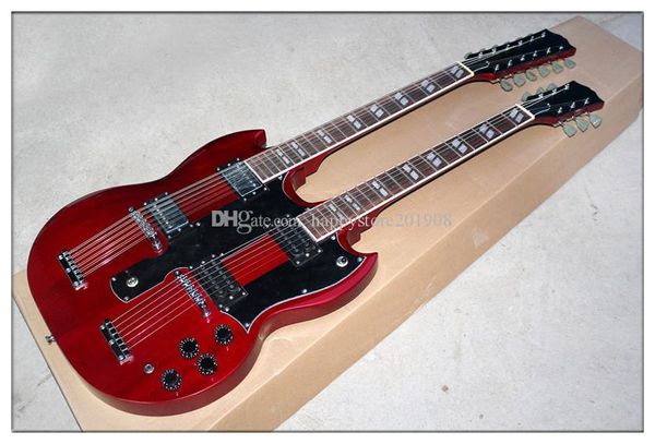 

double neck 12+6 strings red body electric guitar with chrome hardware,rosewood fingerboard,can be customized