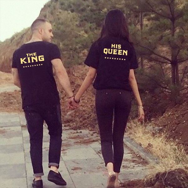 

letter printing women's short sleeve king queen couple's t-shirt 2191 letter printing women's short sleeve king queen couple, White
