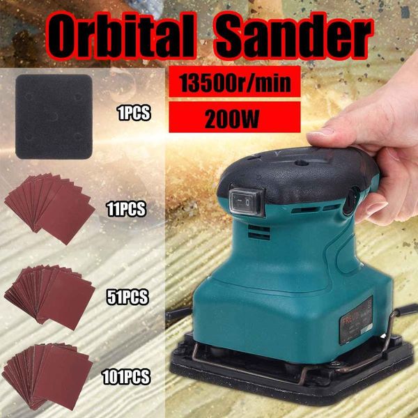 

200w electric orbital sander machine 13500r/min wood polisher mechanical furniture wall metal polishing +11/51/101pcs sandpapers