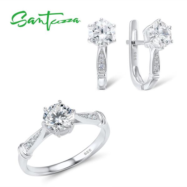 

santuzza jewelry sets for women pure 925 sterling silver sparkling white cubic zirconia ring earrings set simple fashion jewelry