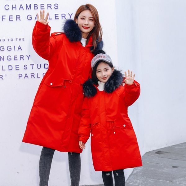 

mother and girls children down jacket girls long 2019 han edition cuhk child upset the new children's wear coat, Blue;gray