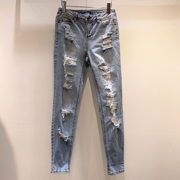 

2019 new women hole pencil pants jeans ddxgz2, Blue