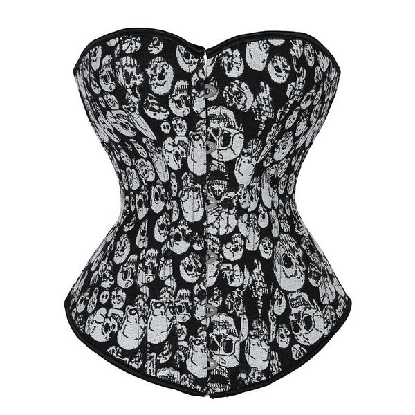 

women gothic skulls corset plus size s-6xl lace-up vintage steampunk overbust body shaper waist trainer shapewear corselet, Black;white