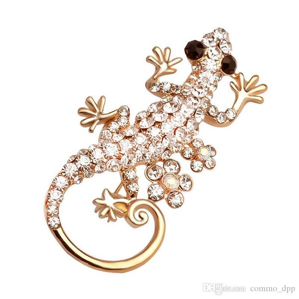 

new bling full crystal gecko brooches animal lapel pins badge backpack shirt collar decor women men jewelry gift accessories, Gray